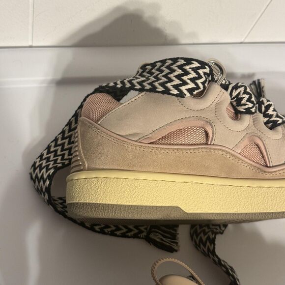 Lanvin Curb Shoes Mens Size 40 Beige Pink Low Top Leather Suede Made in Italy - Picture 15 of 16